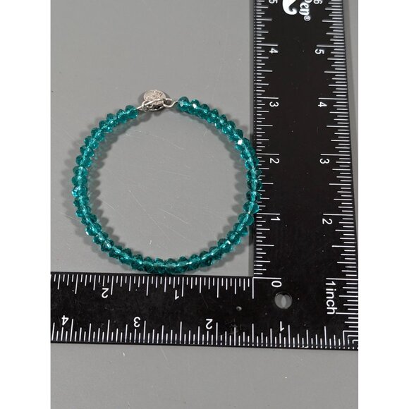 Love This Life Teal Green Faceted Glass Bead Bangle Stacking Bracelet 8" - Picture 7 of 7